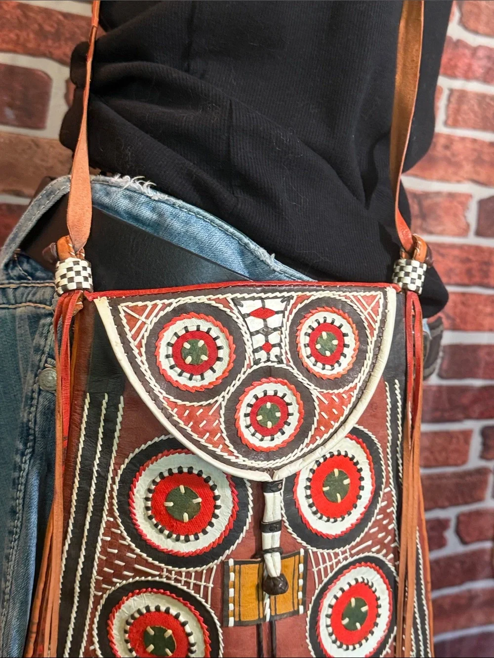 👜 Handstitched Trapezoid Leather Taureg Bag w/Fringes